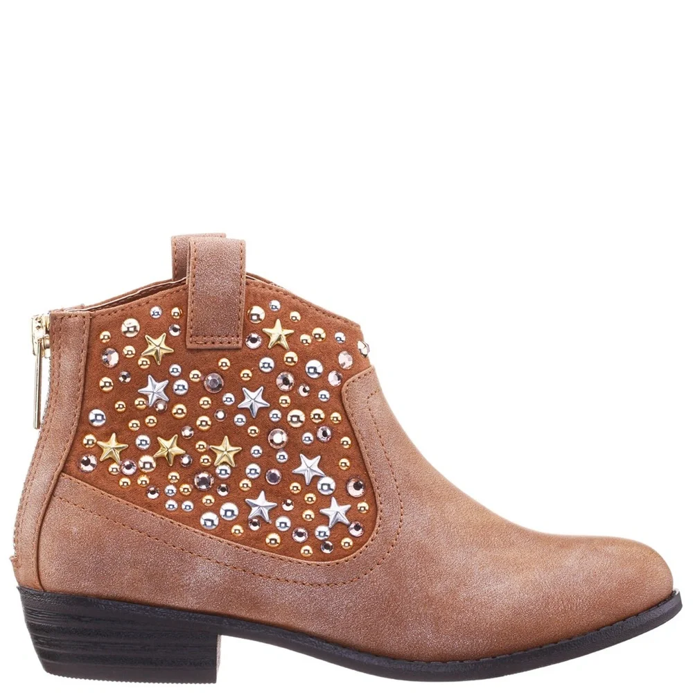 Nina Sai Tan Shimmer Jewel Studded Ankle Boots Sz 4 BNWB